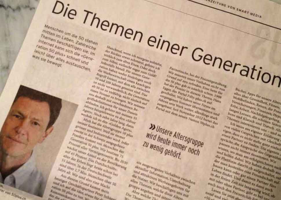 Editorial, 50plus.ch-Geschäftsführer Peter Schürch, Tages-Anzeiger